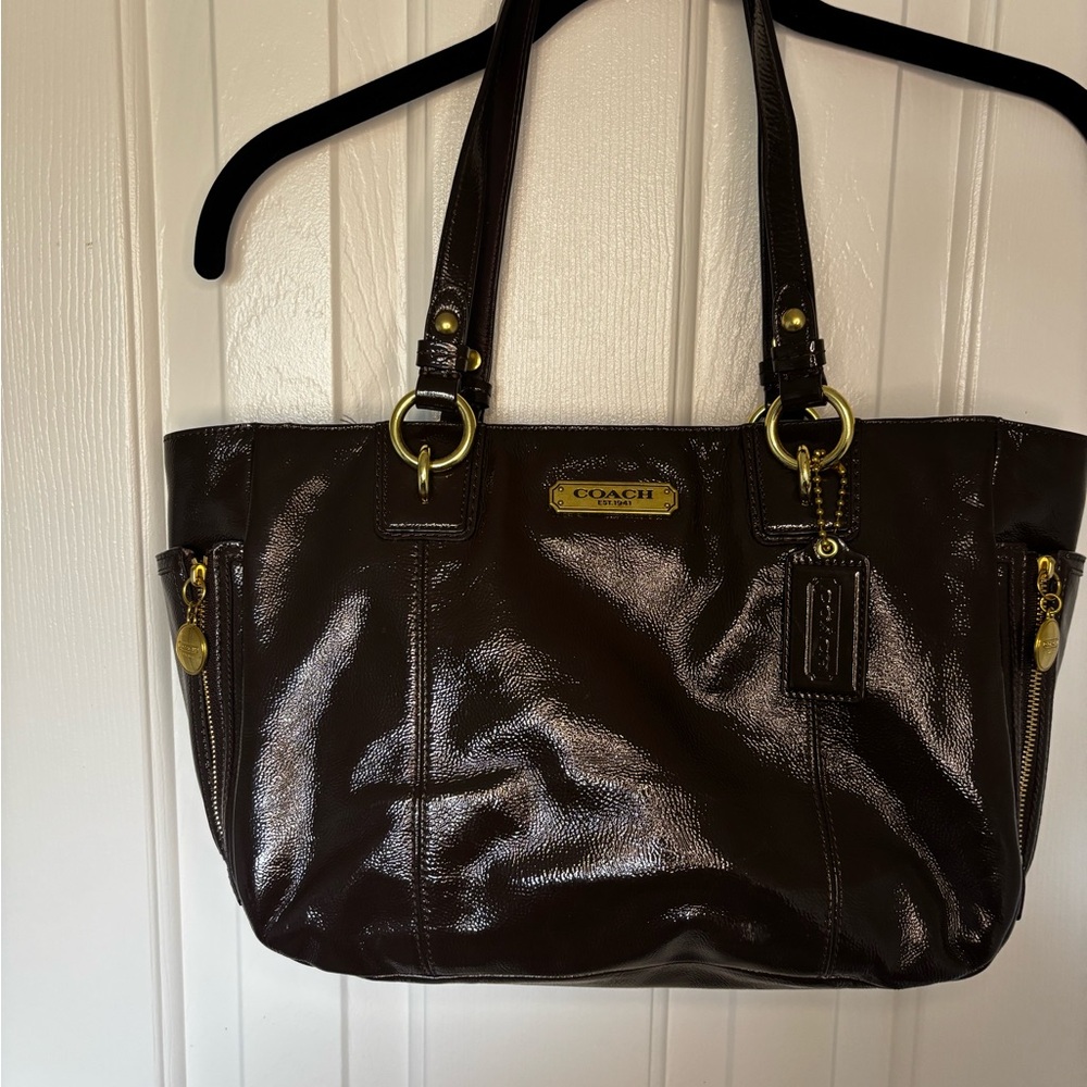Coach Chocolate Patent Leather Shoulder Bag